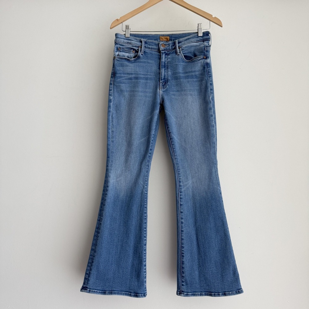 Mother Jeans Womens 29 Blue Lil Weekender Mid Rise Flare Layover Wash Denim